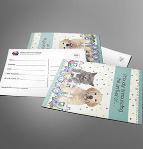 Mailable postcards introducing your new furry family member. 